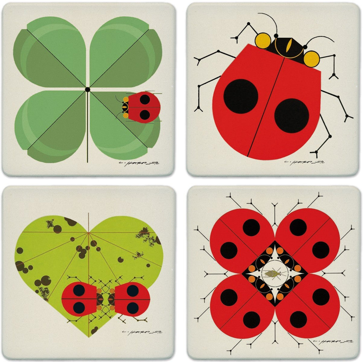Charley Harper Coaster Set- Lucky Ladybug