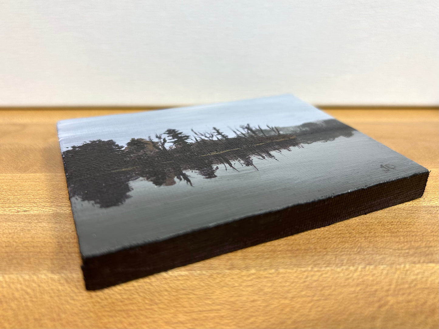 "Gray Day on the Lake" – Original Winton Woods Acrylic Mini-Painting on Canvas with Easel