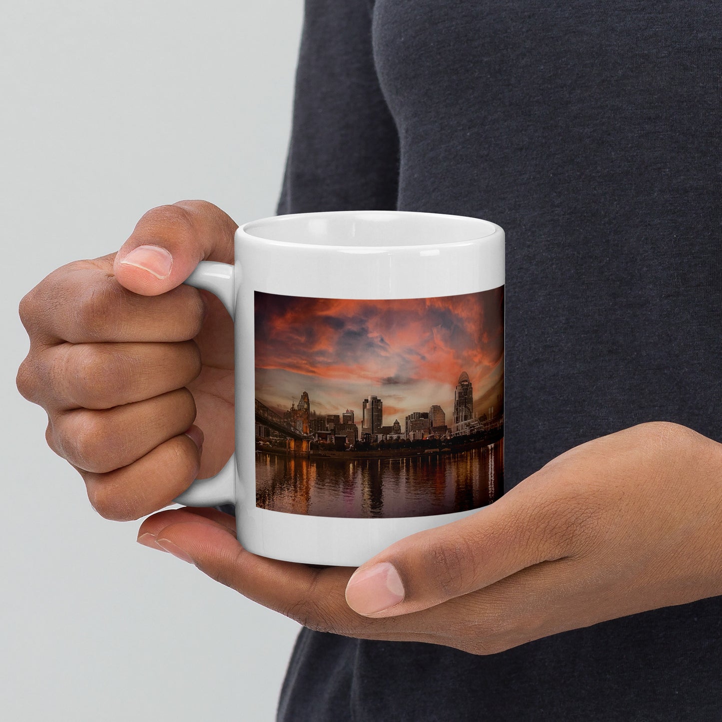 Cincinnati Skyline Sunset - White glossy mug