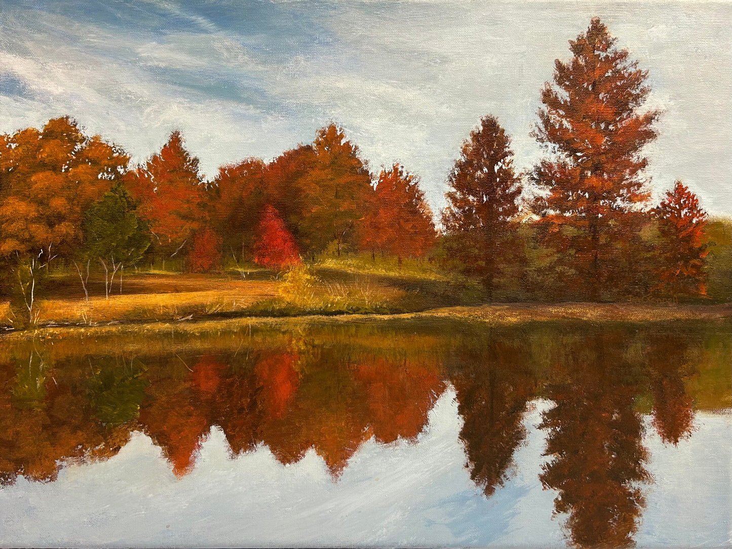 Autumn Reflections – Winton Woods – Original Acrylic Painting on Linen Canvas