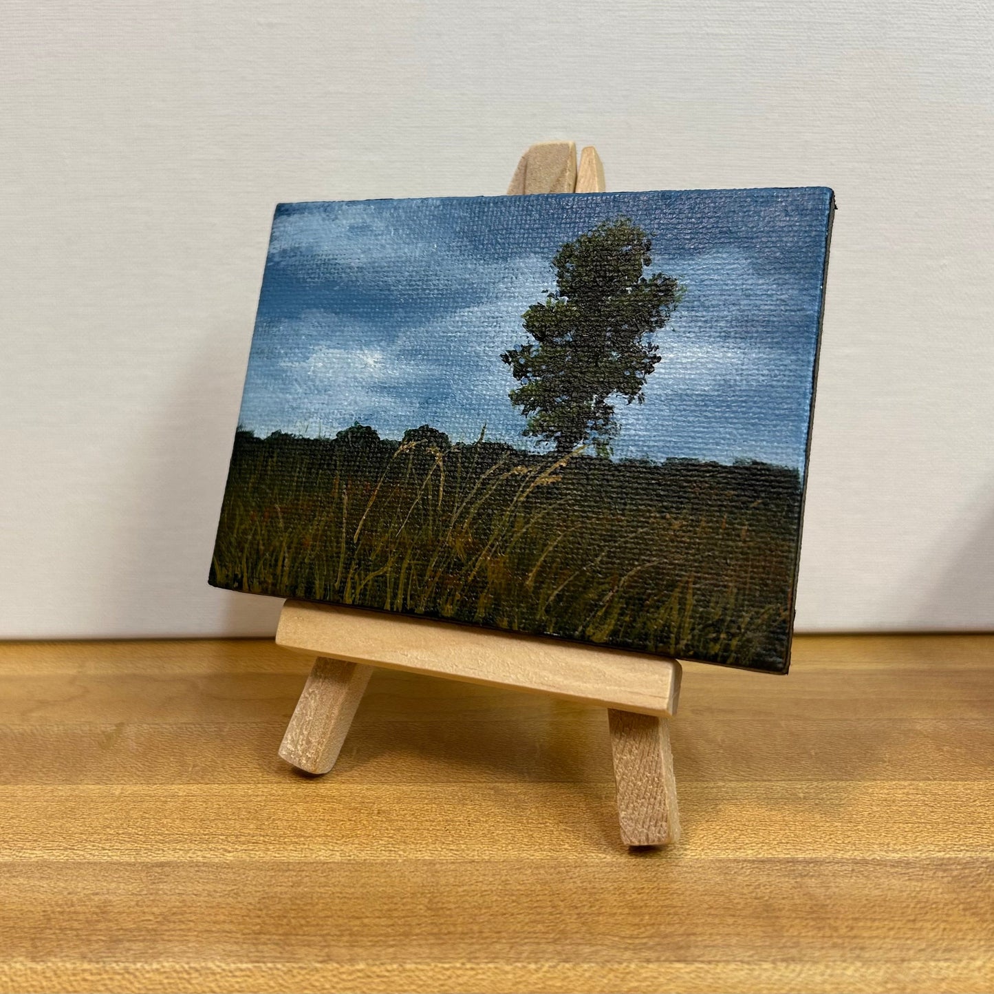 "Distant Tree" – Original Winton Woods Acrylic Mini-Painting on Canvas with Easel