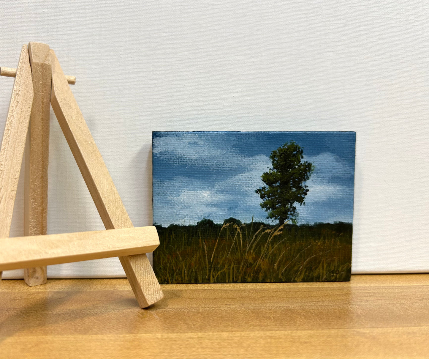 "Distant Tree" – Original Winton Woods Acrylic Mini-Painting on Canvas with Easel