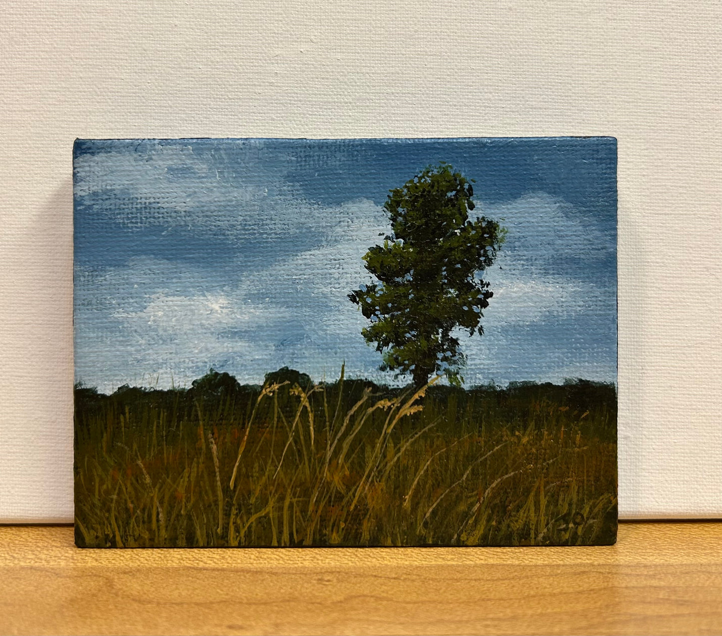 "Distant Tree" – Original Winton Woods Acrylic Mini-Painting on Canvas with Easel