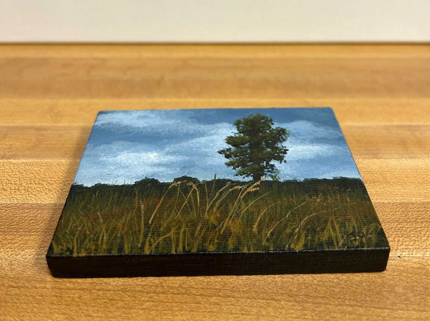 "Distant Tree" – Original Winton Woods Acrylic Mini-Painting on Canvas with Easel