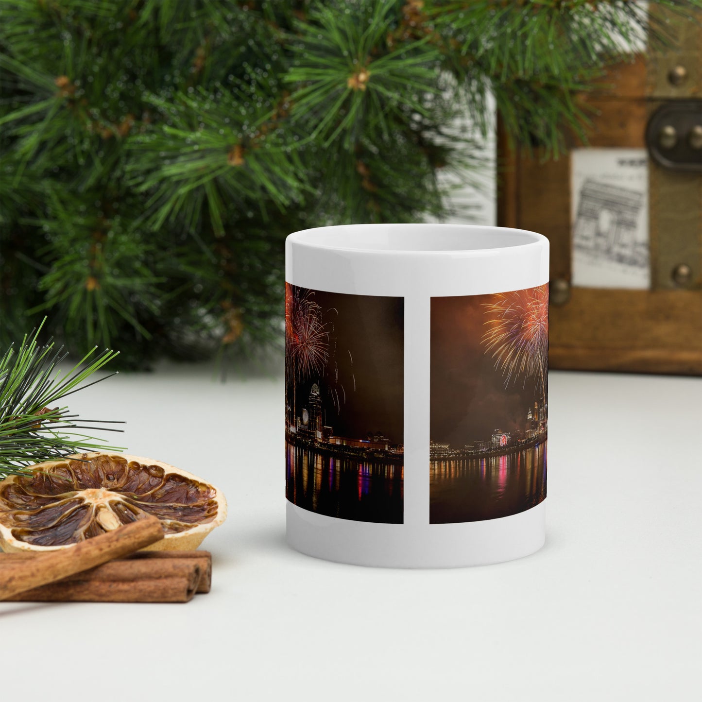 Fireworks Above Great American Ball Park - White glossy mug