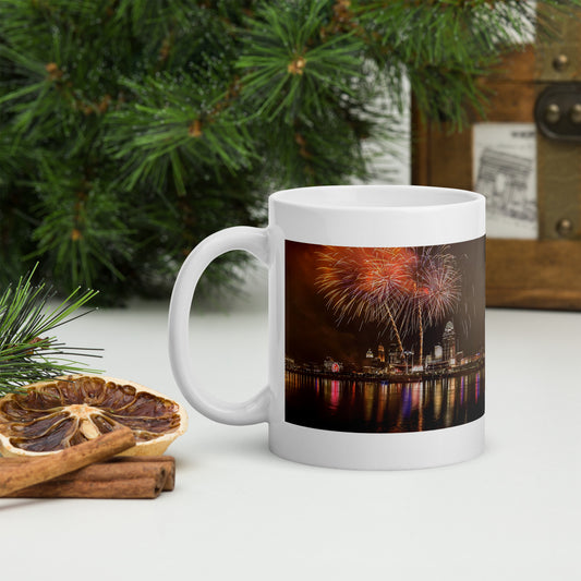 Fireworks Above Great American Ball Park - White glossy mug