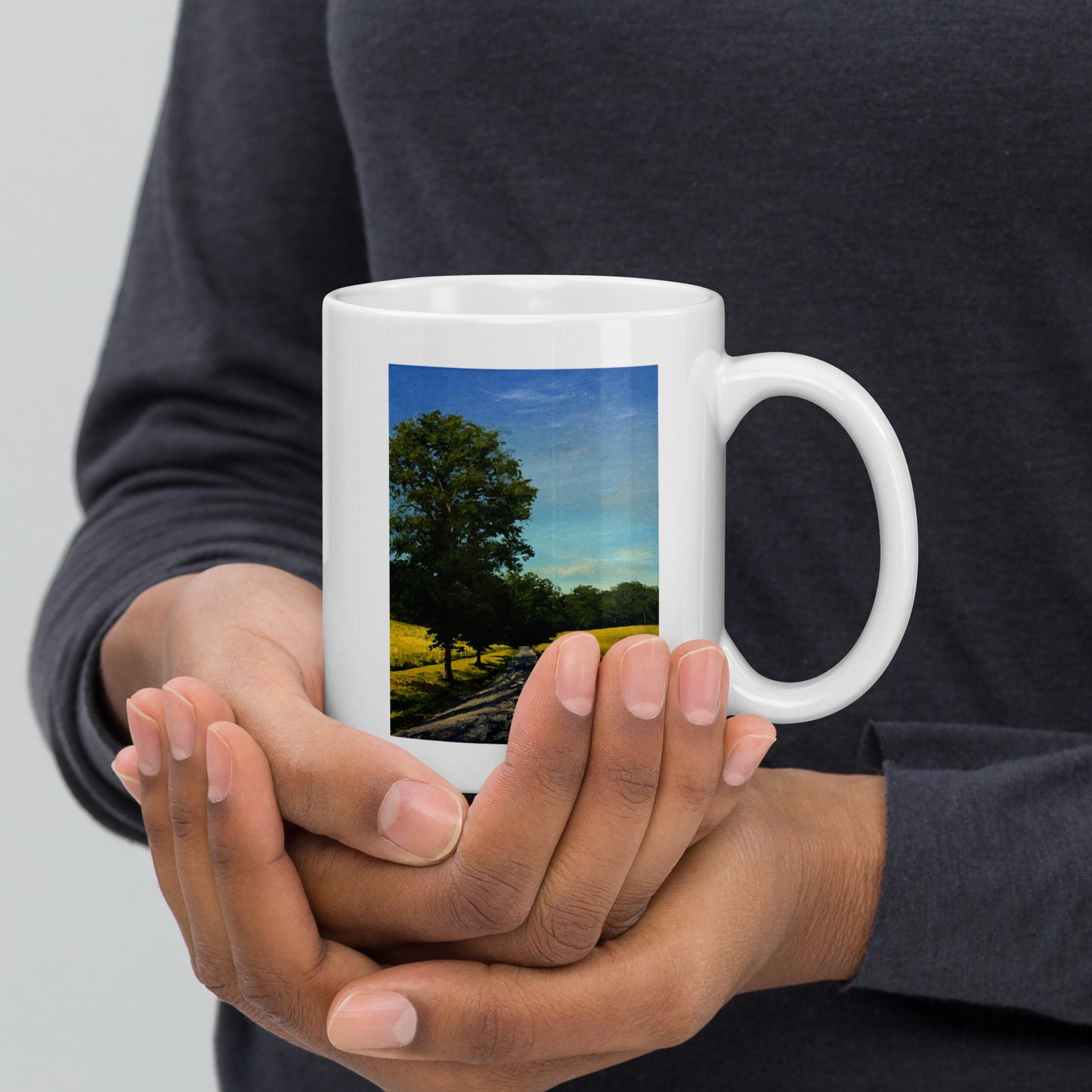 Road Through Golden Fields - White glossy mug